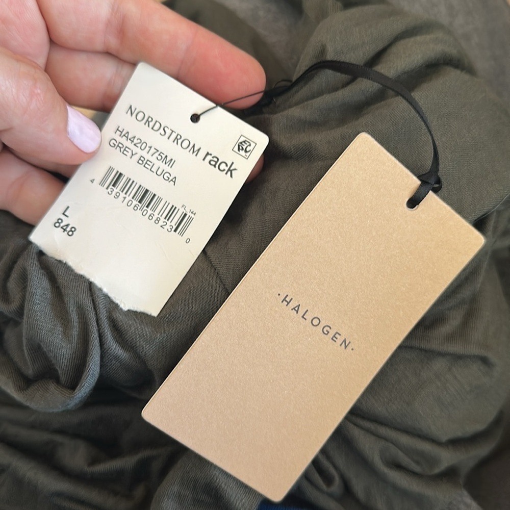 NWT Halogen Grey Green Beluga Long Sleeve Shirttail Hem Shirt Sz L - Picture 4 of 4